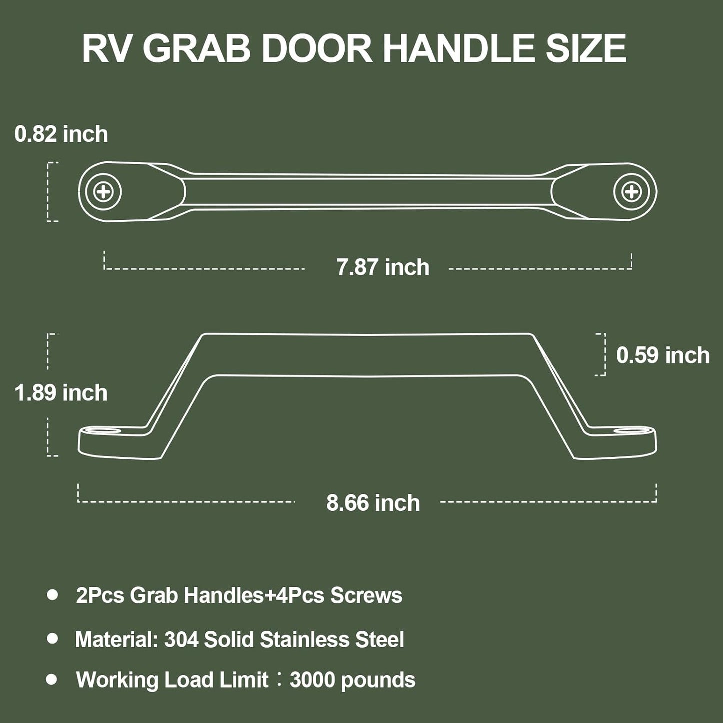 RV Grab Door Handle, Heavy Duty 304 Stainless Steel (2 Pack, Come with Screws)