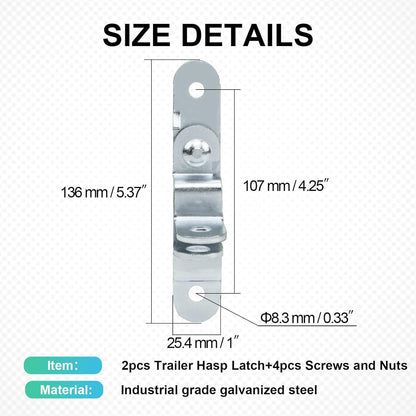 Cargo Trailer Door Latch, Round Screw Holes (4.25 inch Hole Spacing, 2 Pack)