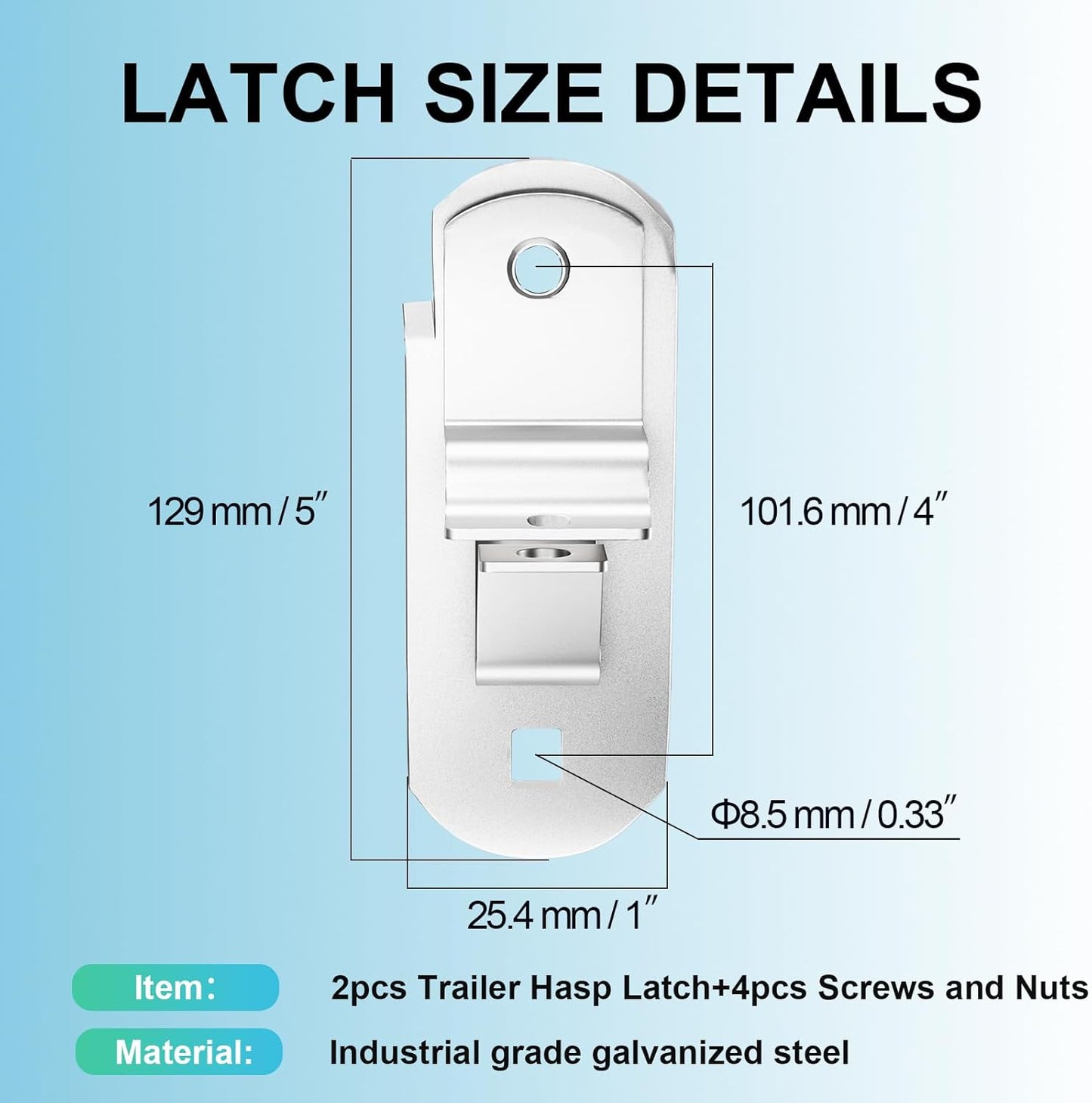 Cargo Trailer Door Latch, Square Screw Holes (4 inch Hole Spacing, 2 Pack)