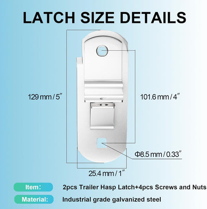 Cargo Trailer Door Latch, Square Screw Holes (4 inch Hole Spacing, 2 Pack)