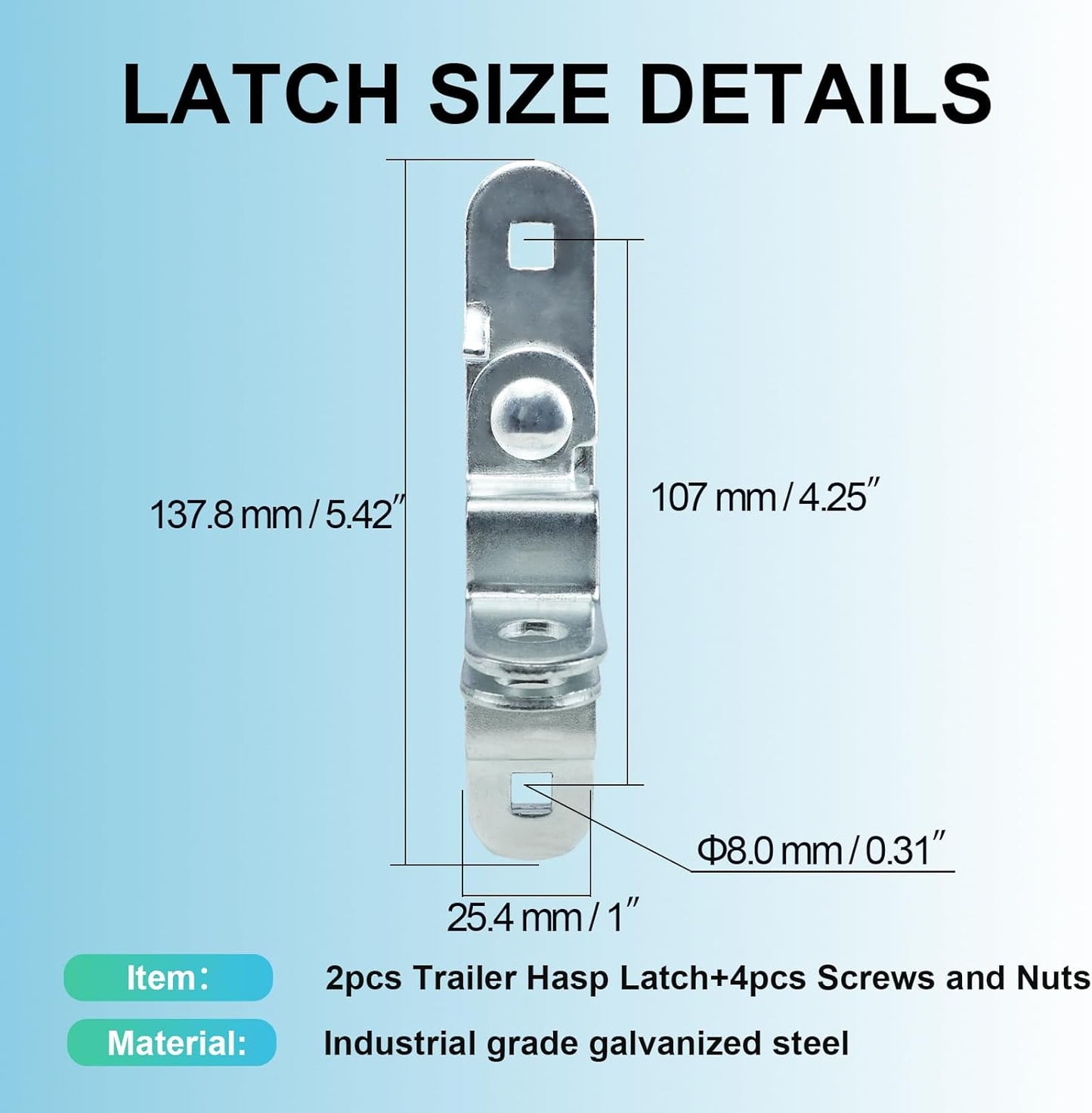 Cargo Trailer Door Latch, Square Screw Holes (4.25 inch Hole Spacing, 2 Pack)