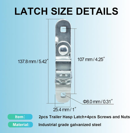 Cargo Trailer Door Latch, Square Screw Holes (4.25 inch Hole Spacing, 2 Pack)