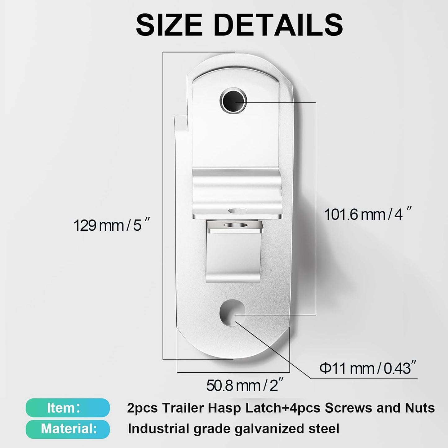 Cargo Trailer Door Latch, Round Screw Holes (4 inch Hole Spacing, 2 Pack)