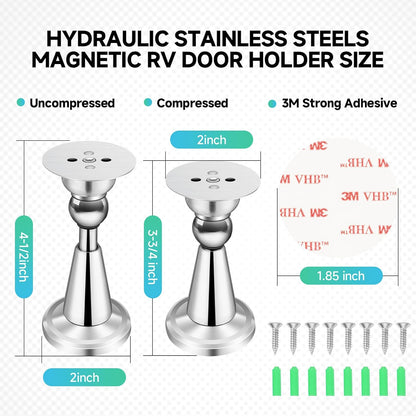 RV Magnetic Door Holder 4inch, Updated Hydraulic Shock Absorbent Technology (Stainless Steel, 2 Pack)