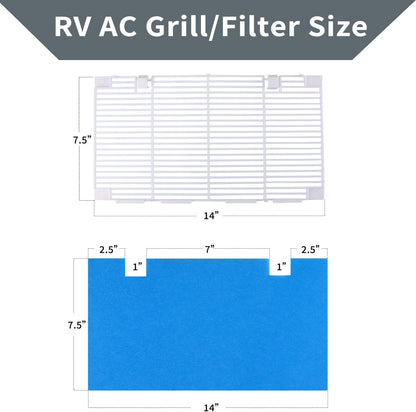 RV Air Conditioner Covers Grill Compatible with Dometic 3104928.019 for RV(2 pcs A/C Ducted Grilles and 5 pcs Filter)