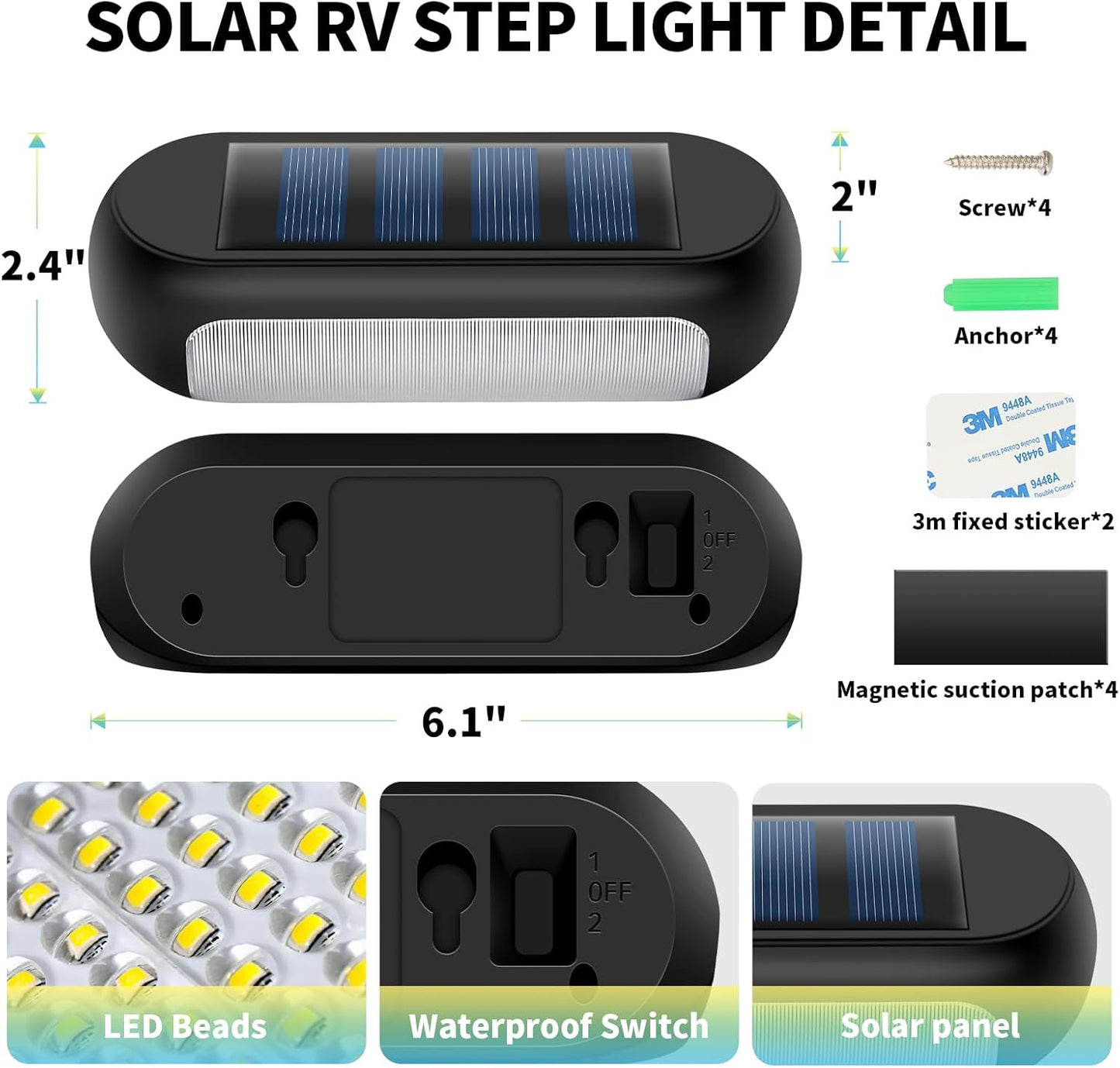 Waterproof Solar RV Steps Lights (2 Pack）